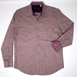 Robert Graham Tailored Fit Long Sleeve Shirt Dark Purple Micro Plaid Men Size XL